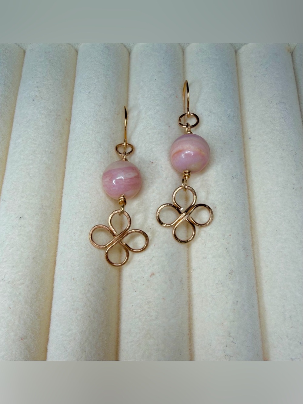Pink Opal Clover Earrings